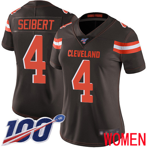 Cleveland Browns Austin Seibert Women Brown Limited Jersey #4 NFL Football Home 100th Season Vapor Untouchable->women nfl jersey->Women Jersey